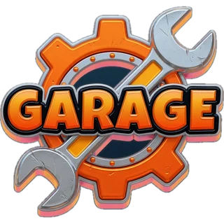 Emblema Garage: engranaje naranja con llaves cruzadas